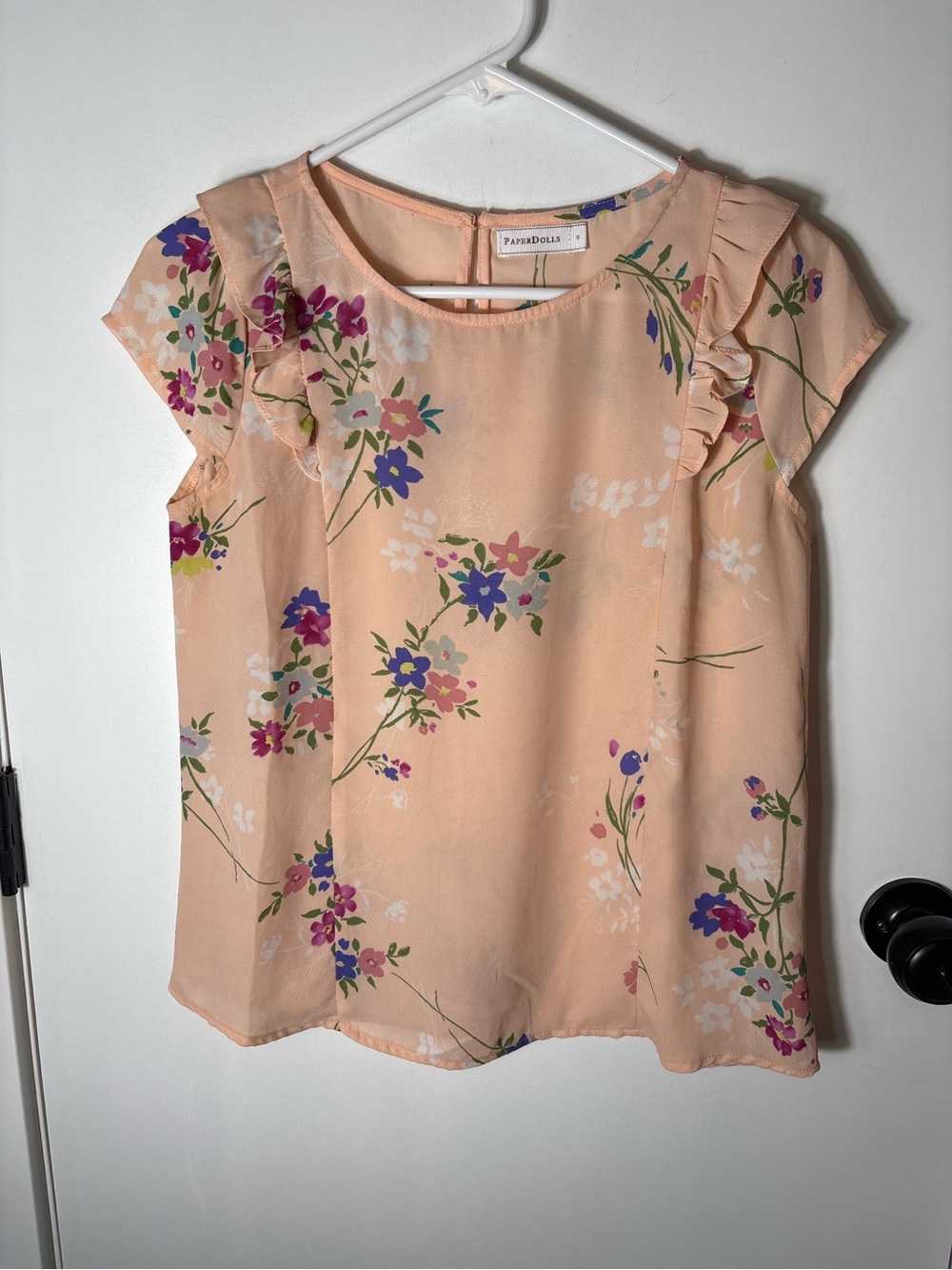 Paper Dolls Floral Ruffle Sleeve Blouse Peach Size Small Cottagecore Floral